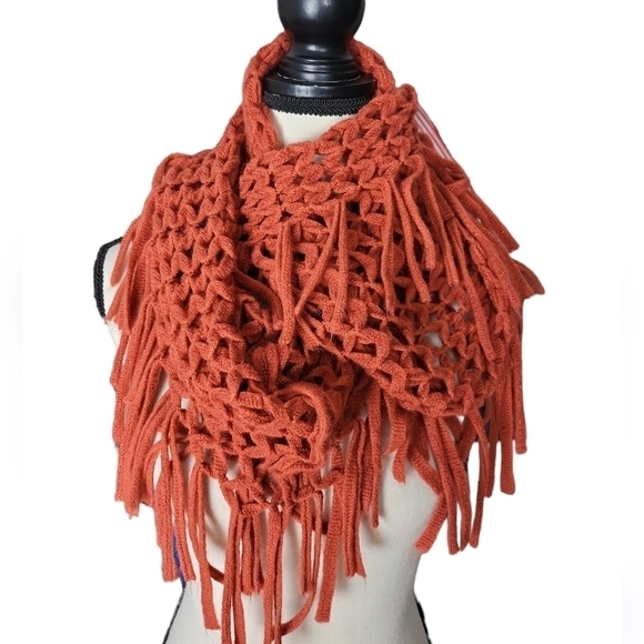 Vintage Mudd Rust Fishnet Fringe Infinity Scarf - Picture 1 of 5
